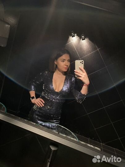 Платье с пайетками темно-синее (S)