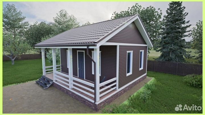 Каркасный дачный дом 8х8м с верандой