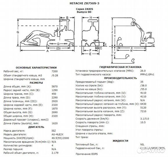 Гусеничный экскаватор Hitachi ZX75US, 2015