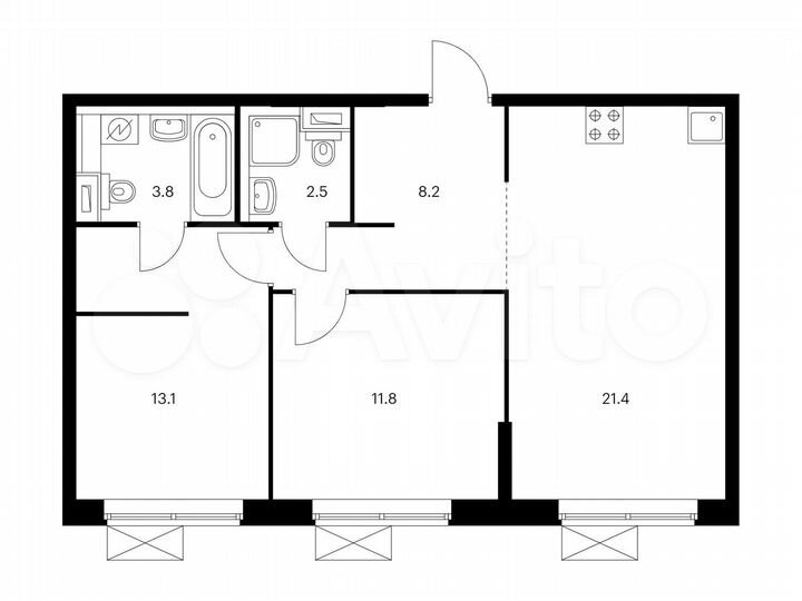 2-к. квартира, 60,8 м², 16/20 эт.