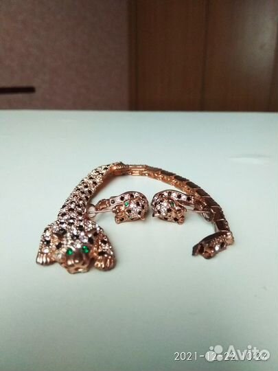 Браслет, серьги с леопардом, кольцо