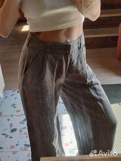 Брюки палаццо лен серый меланж 40-42