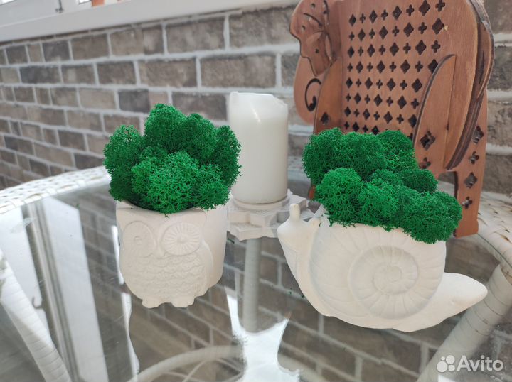 Гипсовые фигурки со стабилизированым мхом