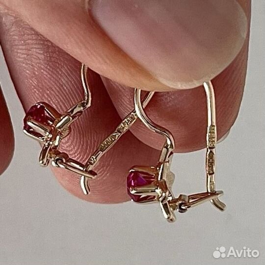 Советские золотые серьги 583 пробы СССР с рубинами