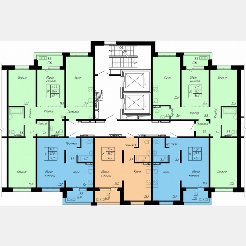 3-к. квартира, 84,3 м², 6/17 эт.