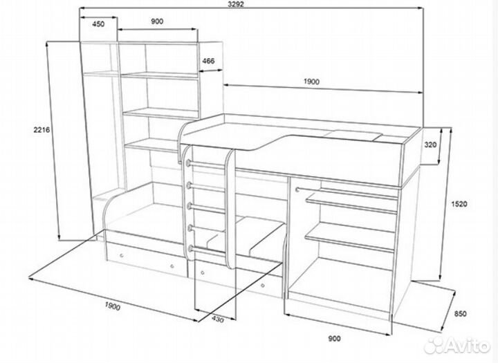 Двухъярусная кровать Сонома/Дуб Молочный