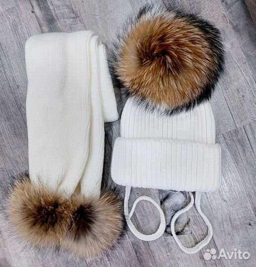 Шапка и шарф с натуральным мехом