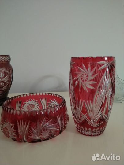 Вазы цветной хрусталь Германия, Чехословакия
