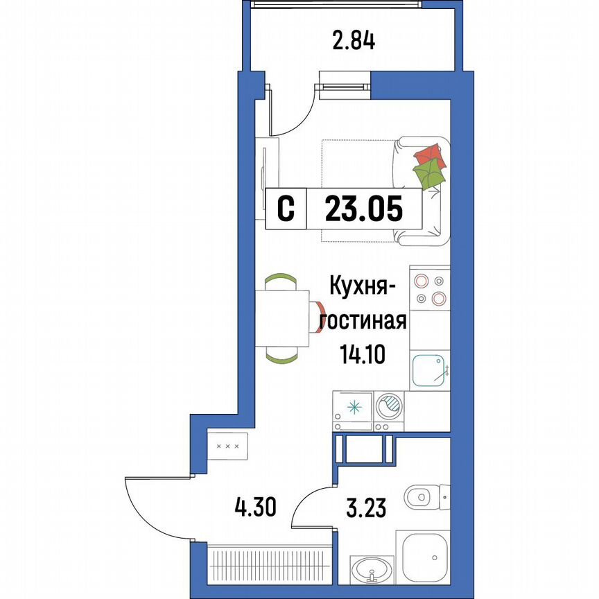 Квартира-студия, 23,1 м², 14/16 эт.