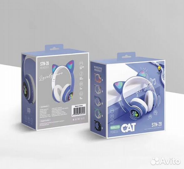 Наушники с ушками светящиеся CAT STN-28 Синие