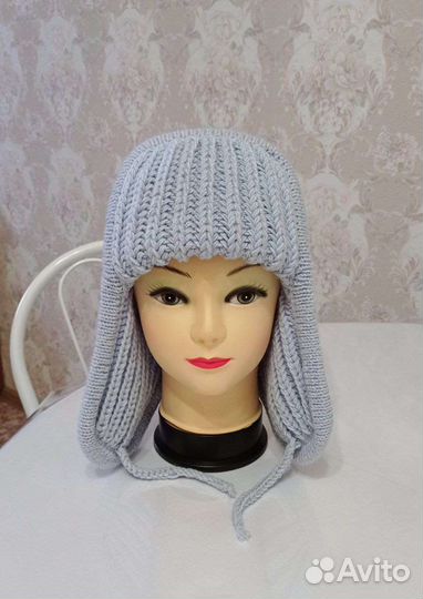 Шапка ушанка женская вязаная