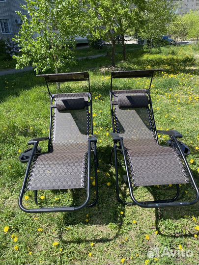 Кресло шезлонг 2 шт. раскладное с козырьком