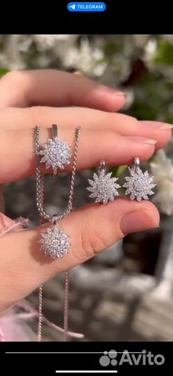 Серьги кольцо кулон цепочка серебро 925