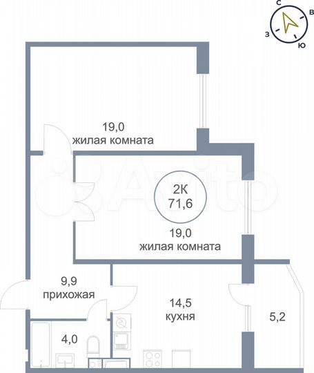 2-к. квартира, 71,6 м², 12/17 эт.