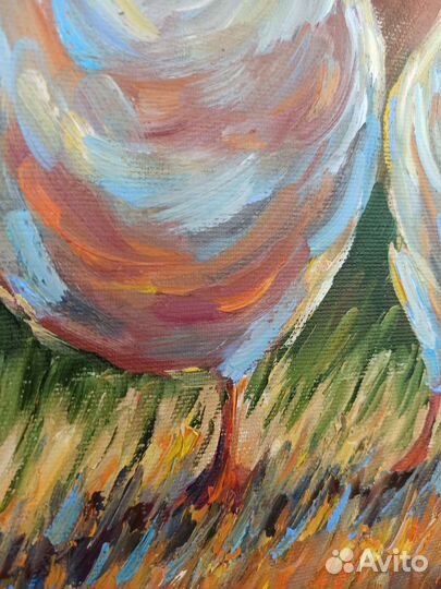 Картина утки маслом на холсте гуси утка 30*40