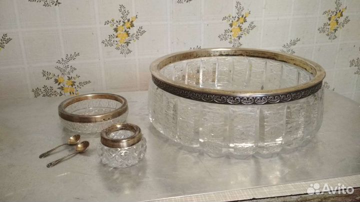 Конфетница хрусталь с серебром 875 пробы