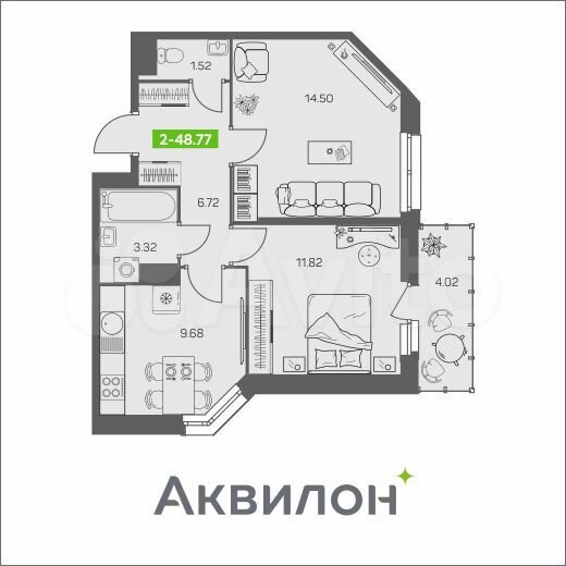 2-к. квартира, 48,8 м², 7/8 эт.