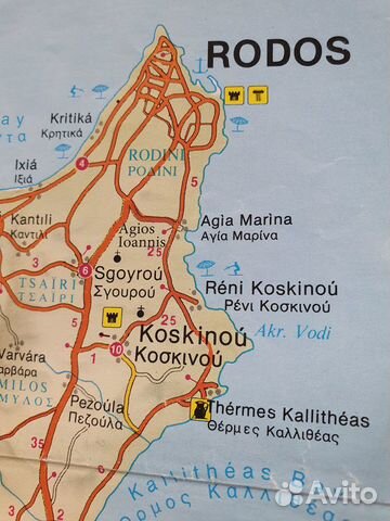 Туристическая карта острова Родос, Греция