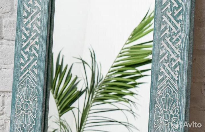 Зеркало в раме из массива 62х142 см бирюзовое