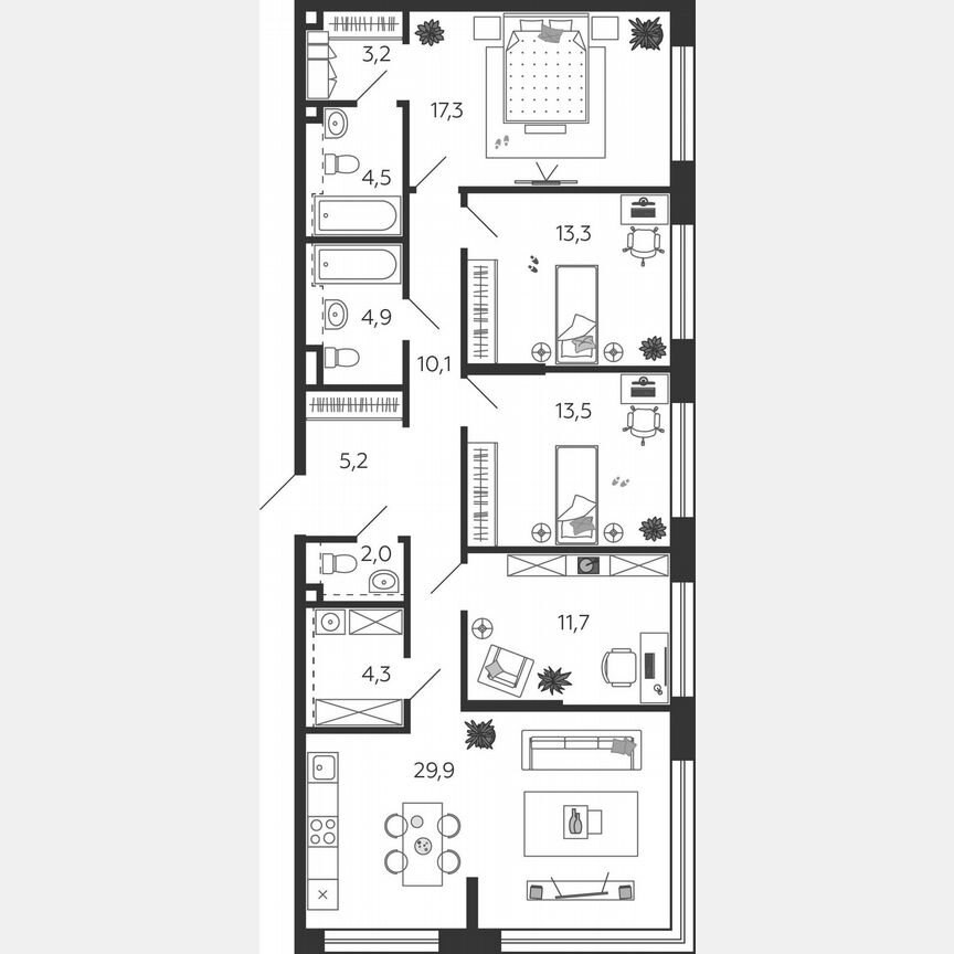 4-к. квартира, 119,9 м², 27/28 эт.