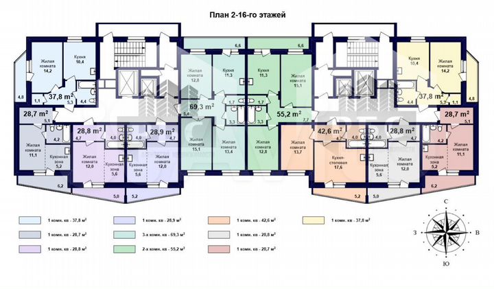 3-к. квартира, 69,3 м², 11/16 эт.