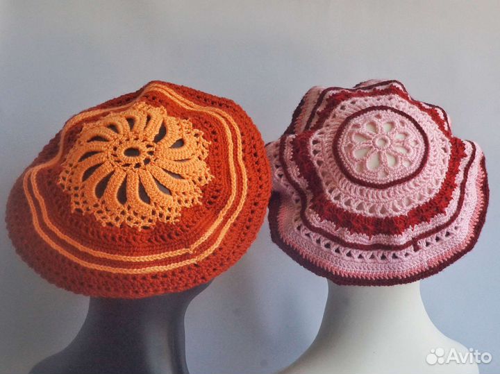 Берет вязаный 52-54 р ажурный, шерсть