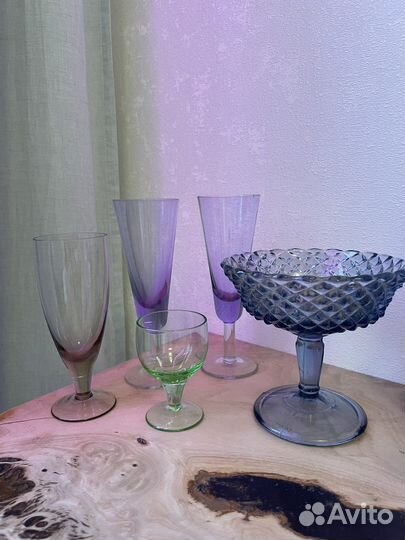 Фруктовница ваза зеленое стекло СССР