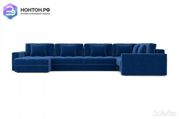 Диван п-образный тик-так Монарх темно-синий