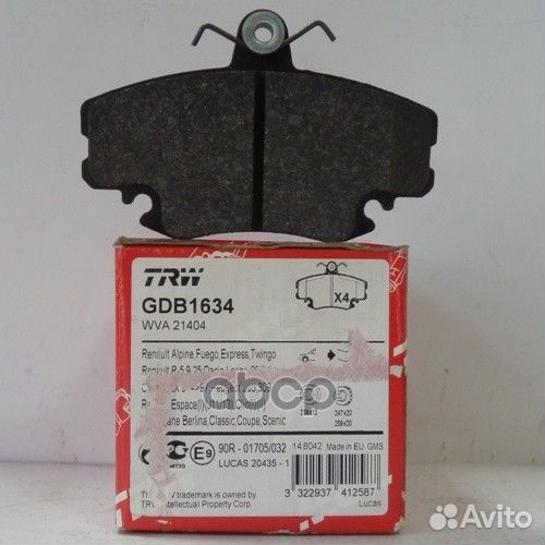 Колодки тормозные дисковые перед GDB1634 TRW