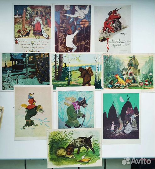 Открытки СССР Сказки Персонажи Собаки Природа