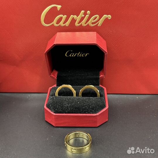 Cartier серьги + кольцо love gold