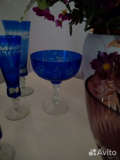 Бокалы, графин, цветной хрусталь, стекло, СССР