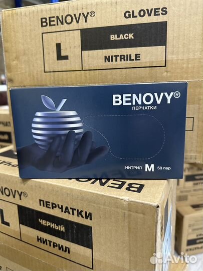 Перчатки черный нитрил benovy 100шт S М L тату ПМ