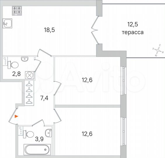 2-к. квартира, 61,6 м², 1/4 эт.