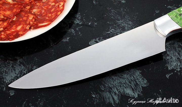 Кухонный нож № 9 сталь 95Х18 рукоять акрил зеленый