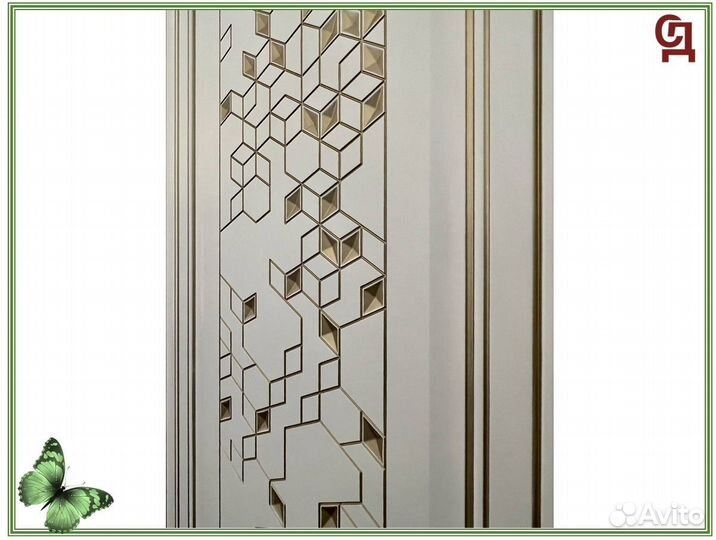 Дверь межкомнатная белая эмаль патина белое золото