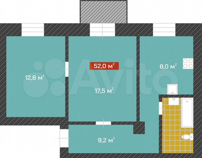 2-к. квартира, 52 м², 5/5 эт.