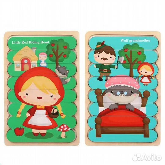 Деревянные пазлы двухсторонние