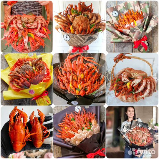 Мужской съедобный букет с раками и крабом