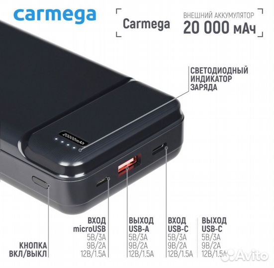 Внешний аккумулятор Carmega 20000mAh Charge PD20