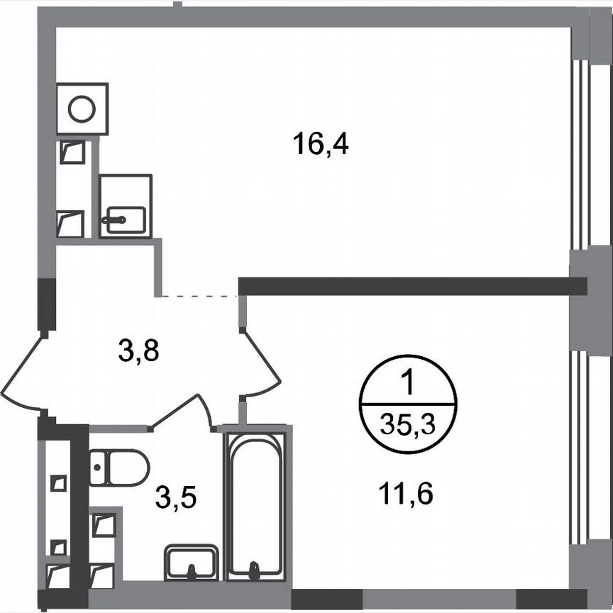 1-к. квартира, 35,3 м², 4/17 эт.