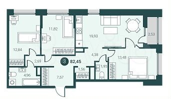 3-к. квартира, 83,5 м², 4/7 эт.