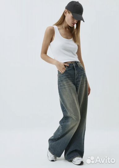 Джинсы широкие винтажные состаренные Sela