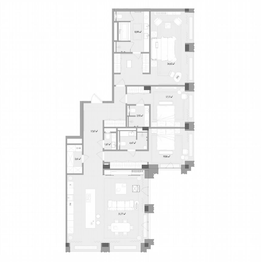 3-к. квартира, 142,3 м², 11/13 эт.