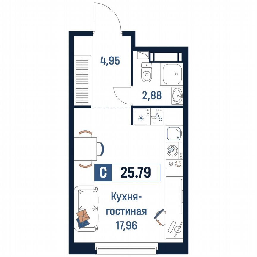 Квартира-студия, 25,8 м², 16/18 эт.