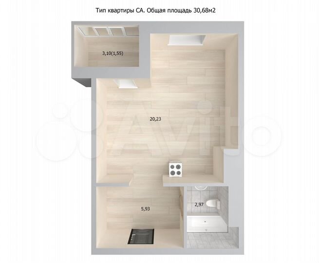 Квартира-студия, 32,7 м², 3/17 эт.