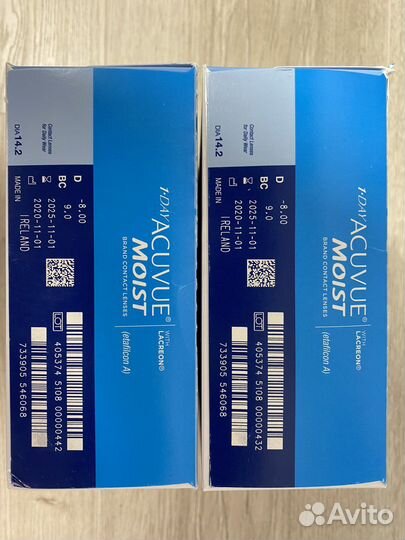 Линзы контактные acuvue, диоптрии -8.5, -9.0