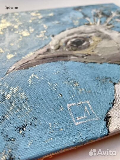 2 картины маслом анималистика птицы позолота