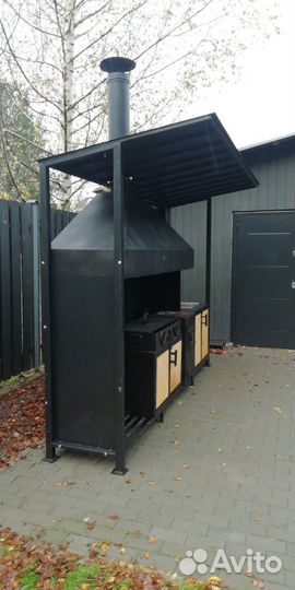 Мангал с печью под казан и крышей