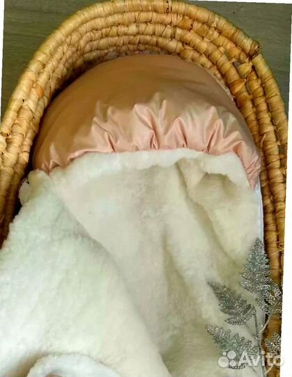 Конверт кокон на овчине утепленный (бежевый лайт)